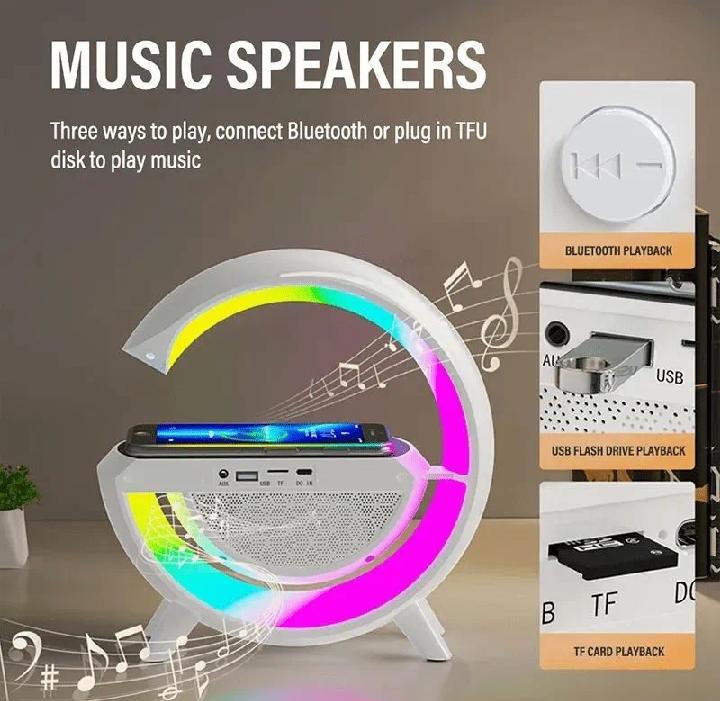 BT3401 G Shape Lamp Speaker Portable Bluetooth Speaker With Digital clock Fast Wireless Charging
