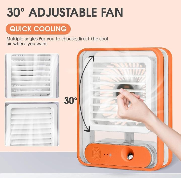 Mini USB Mist Fan with LED Light | Rechargeable Table Fan with Humidifier Spray