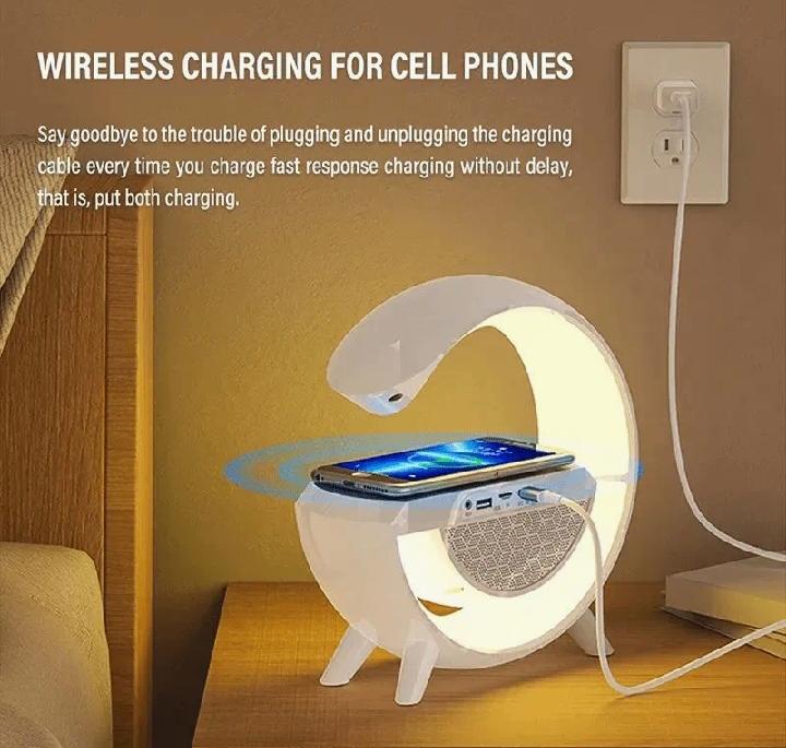 BT3401 G Shape Lamp Speaker Portable Bluetooth Speaker With Digital clock Fast Wireless Charging