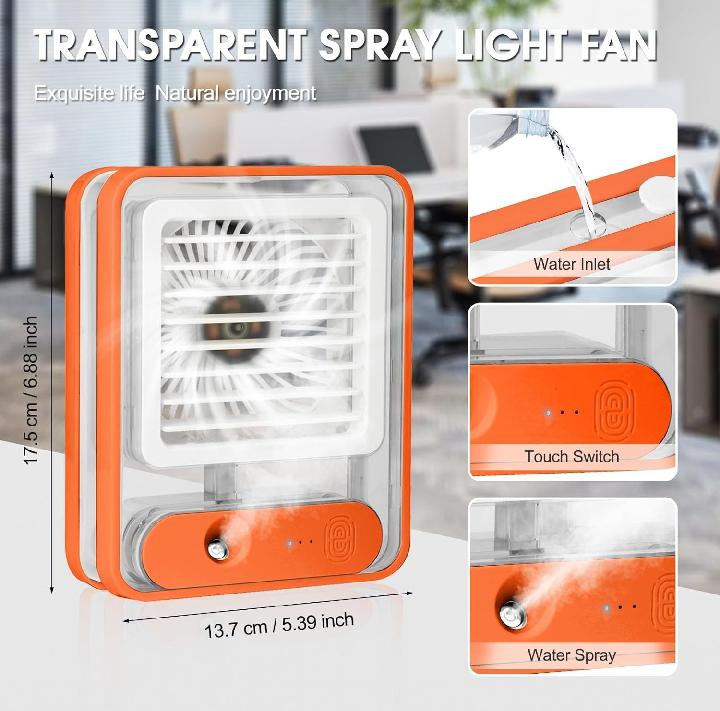 Mini USB Mist Fan with LED Light | Rechargeable Table Fan with Humidifier Spray